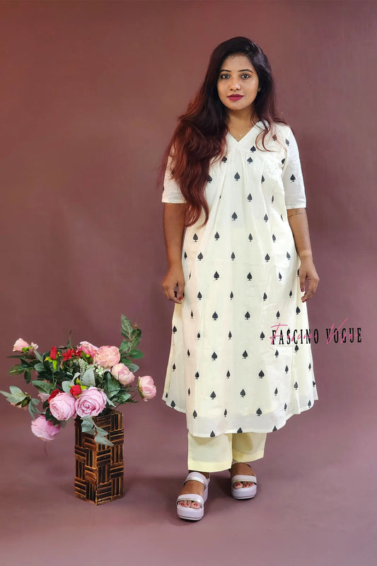 Classy ivory co-ord set with spade embroidery