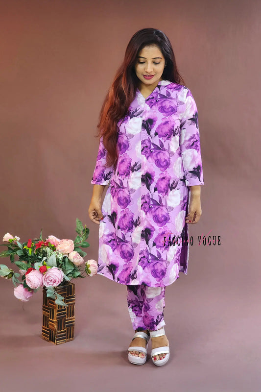 Lavender Floral Print Two-Piece Set