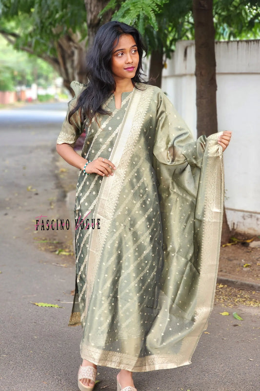 Regal Olive Banarasi Kurta
