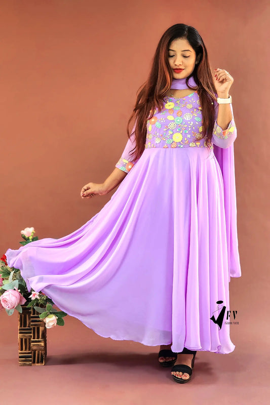 Lavender Bloom Embroidered Salwar Suit