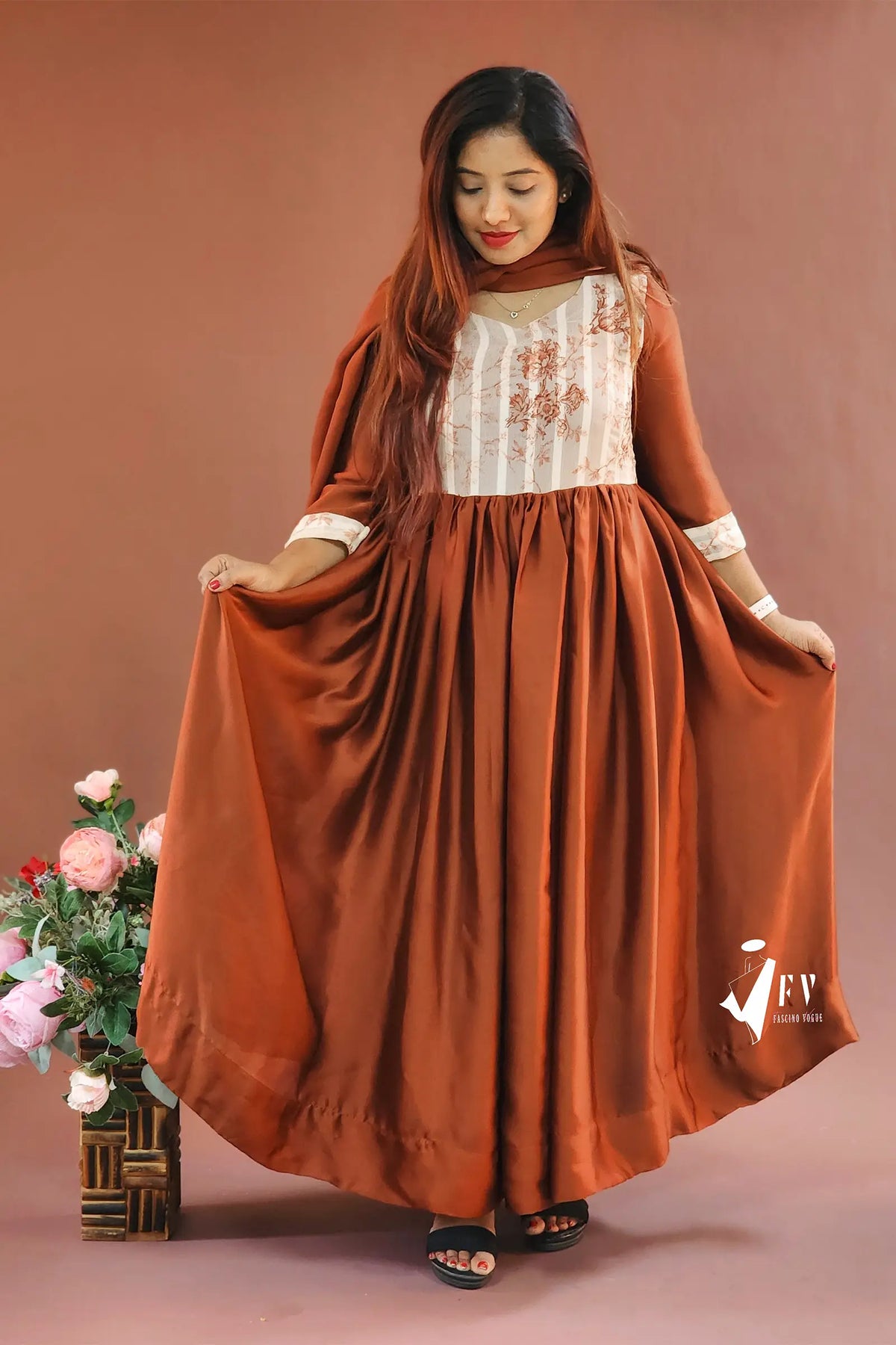 Vintage Charm in Rust Anarkali Salwar