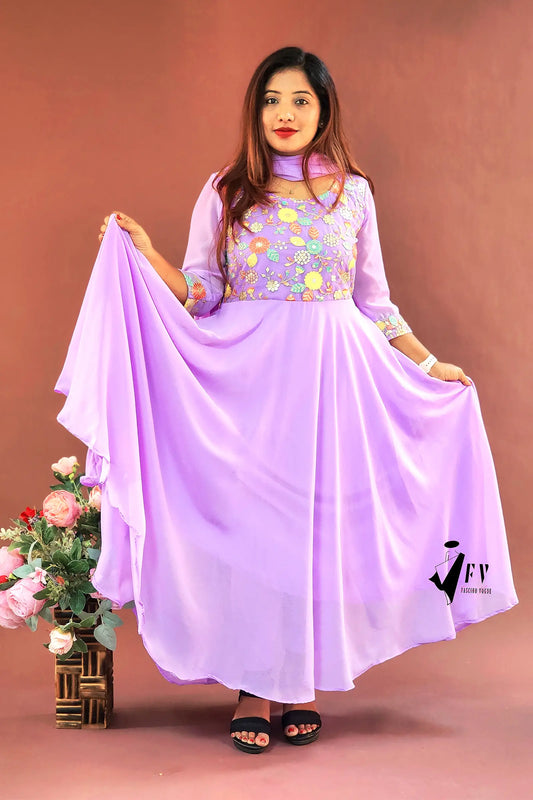 Lavender Bloom Embroidered Salwar Suit