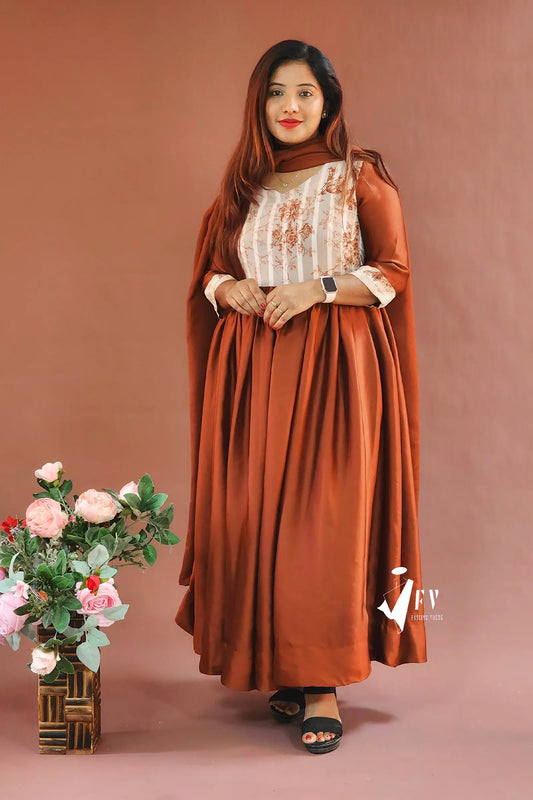 Vintage Charm in Rust Anarkali Salwar