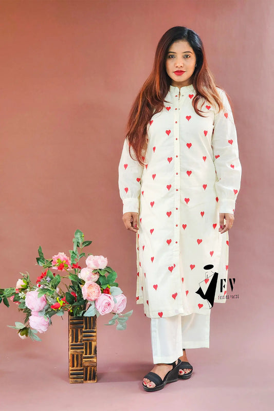 Ivory & Red Heart Embellished Salwar