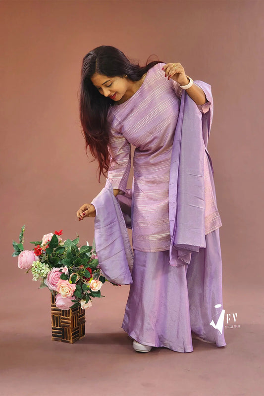 Classy Lavender Silk Kurtha with Flared Skirt and Dupatta