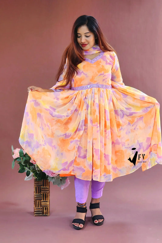 Golden Hour Tie-Dye Anarkali Set