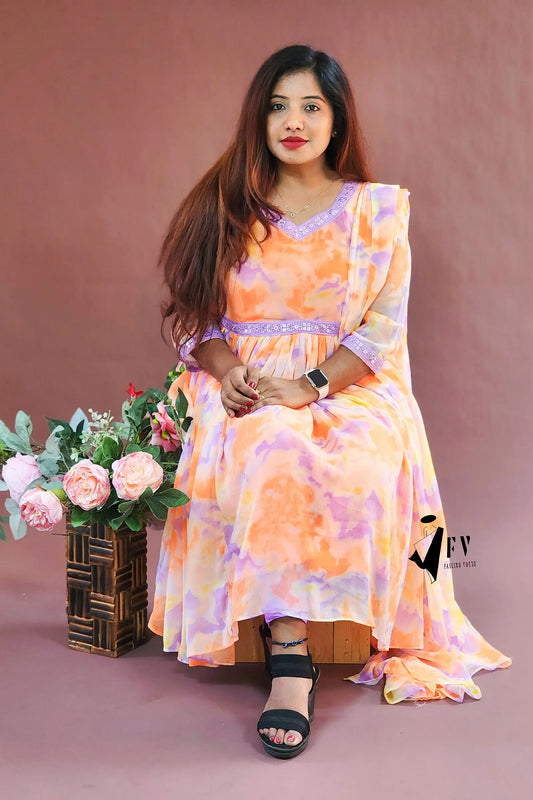 Golden Hour Tie-Dye Anarkali Set