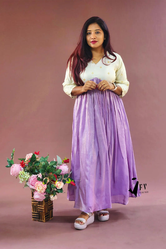 Classy Ivory Lavender 3/4 Sleeve Alia Cut Anarkali Set