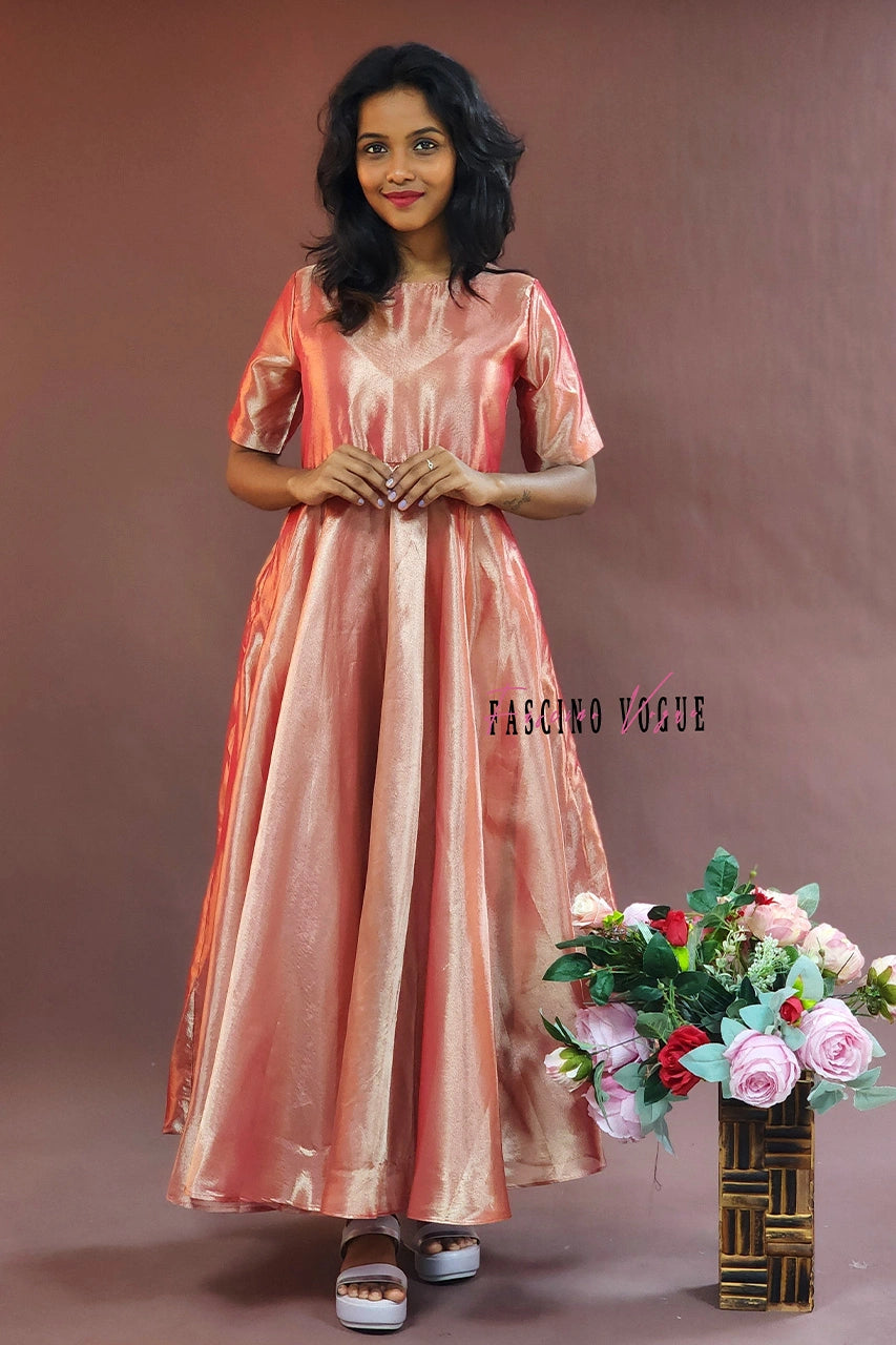 Peach Radiance - Shimmering Maxi Gown