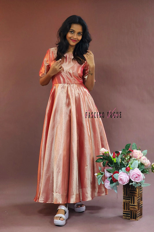 Peach Radiance - Shimmering Maxi Gown